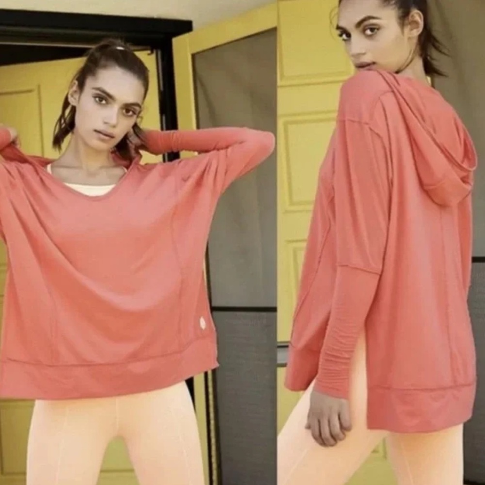 Free People Movement Soul Circle Hooded Long Sleeve Shirt Atomic Orange Size XS‎